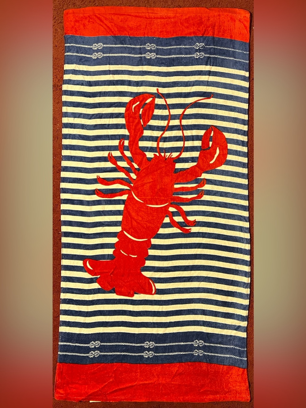 Blue and White Striped Lobster Beached Towel